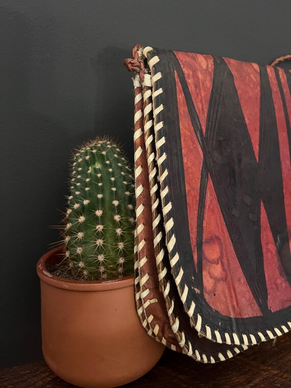 Handstitched Geometric Leather Patterned Crossbod… - image 6