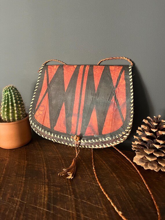 Handstitched Geometric Leather Patterned Crossbod… - image 2