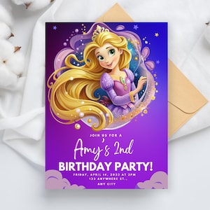 Purple editable Rapunzel birthday invitation, Quinceanera Invitation Rapunzel,Rapunzel Invitations, Tangled Baby Shower, Tangled invitation