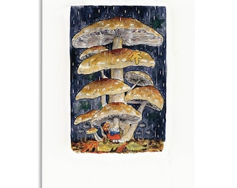 Small Gardener / Mushroom Hideout print