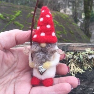 Little Bearded Mushroom Valentine Gnome miniature needle felt 1 gnome made to order woolcrazy image 2