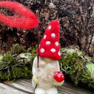 Little Bearded Mushroom Valentine Gnome miniature needle felt 1 gnome made to order woolcrazy image 8