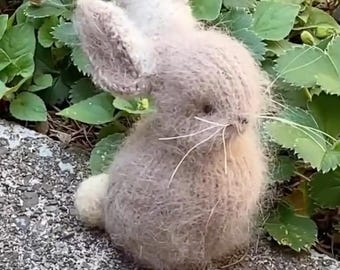 Hand Sewn Angora Bunny Rabbit: Eco-Friendly Needle Felted Toy