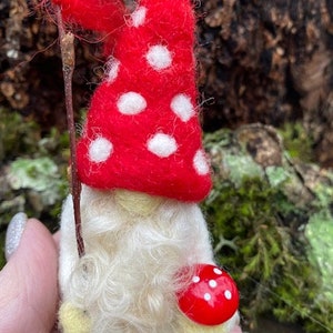 Little Bearded Mushroom Valentine Gnome miniature needle felt 1 gnome made to order woolcrazy image 9