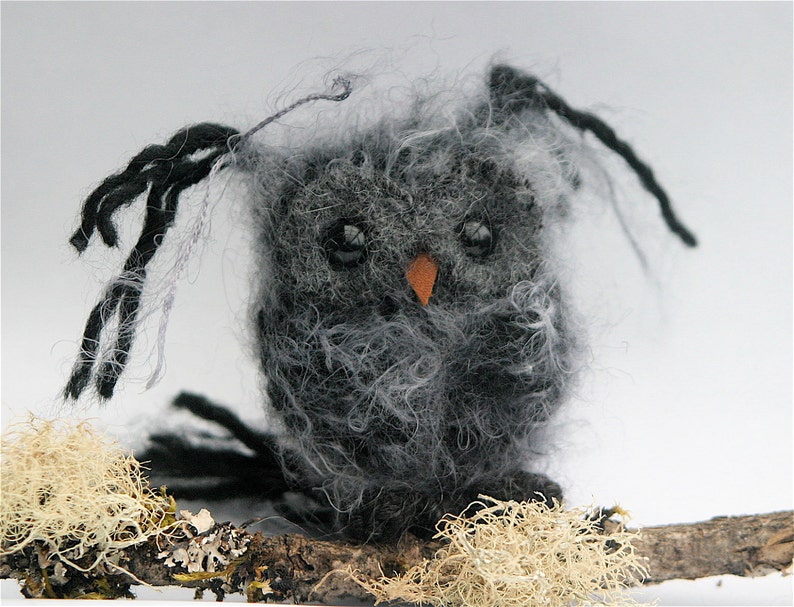 Plush Dark Gray Baby Owl ... knit fuzzy ecofriendly felt wool owl toy woolcrazy image 3