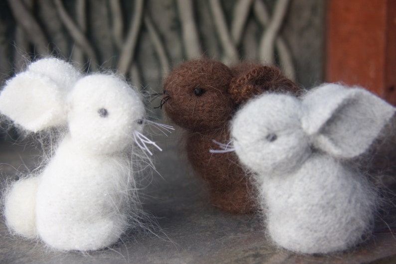 choose one Tiny Angora Bunny eco friendly hand sewn grey, white or brown embroidered needle felt woolcrazy image 2