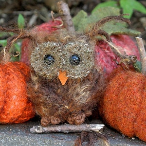 Plush Brown Baby Owl ... knit fuzzy ecofriendly felt wool owl toy woolcrazy image 3