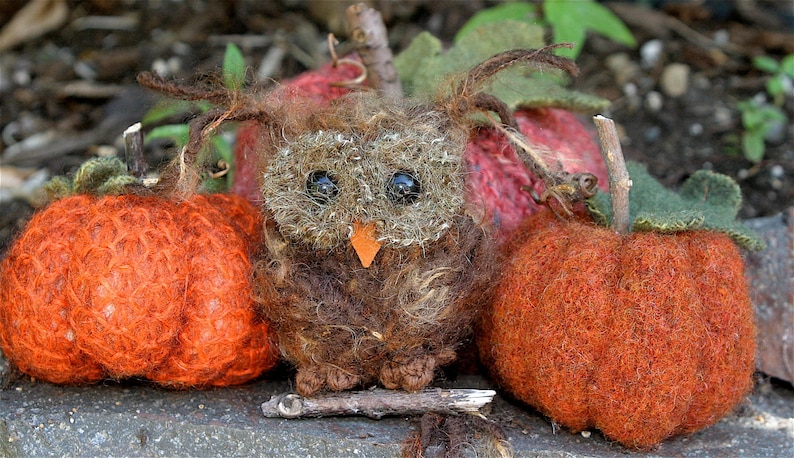 Plush Brown Baby Owl ... knit fuzzy ecofriendly felt wool owl toy woolcrazy image 3