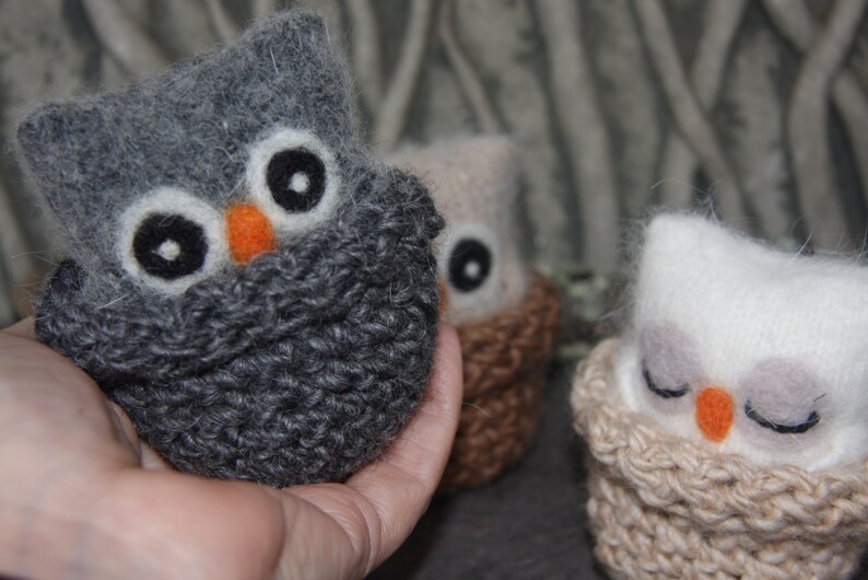 Adopt a Baby Owl angora eco wool felt owl nest brown white Etsy