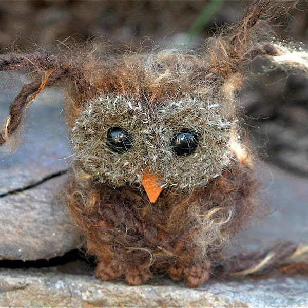 Plush Brown Baby Owl ... knit fuzzy ecofriendly felt wool owl toy (woolcrazy)