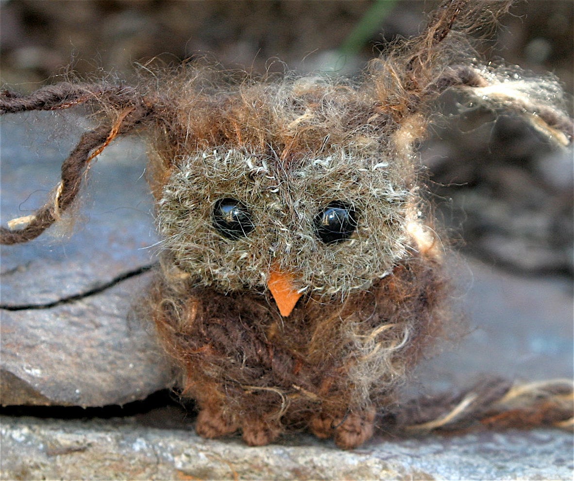 Plush Brown Baby Owl ... knit fuzzy ecofriendly felt wool owl toy (woolcrazy)