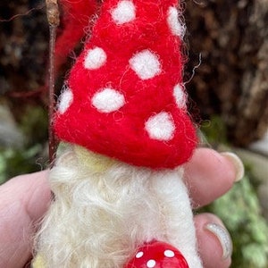 Little Bearded Mushroom Valentine Gnome miniature needle felt 1 gnome made to order woolcrazy image 6