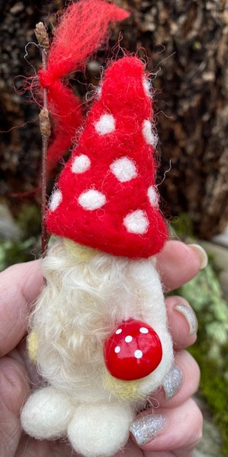 Little Bearded Mushroom Valentine Gnome miniature needle felt 1 gnome made to order woolcrazy image 6