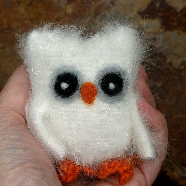 Moonlight the baby Owl ... angora eco wool felted owl (woolcrazy)