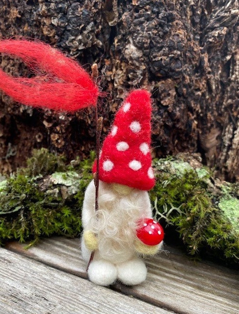Little Bearded Mushroom Valentine Gnome miniature needle felt 1 gnome made to order woolcrazy image 8