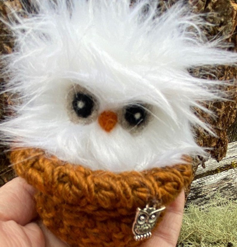 Snowy Owl furry little friend in nest 1 stuffed animal snow white faux fur felt friend toy woolcrazy image 4