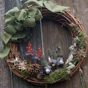 18 Woodland Gnome Grapevine Wreath... Made to order woolcrazy image 1