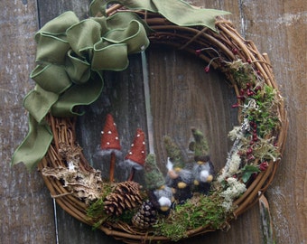 18" Woodland Gnome Grapevine Wreath... Made to order (woolcrazy)