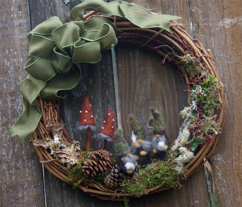 18 Woodland Gnome Grapevine Wreath... Made to order woolcrazy image 1