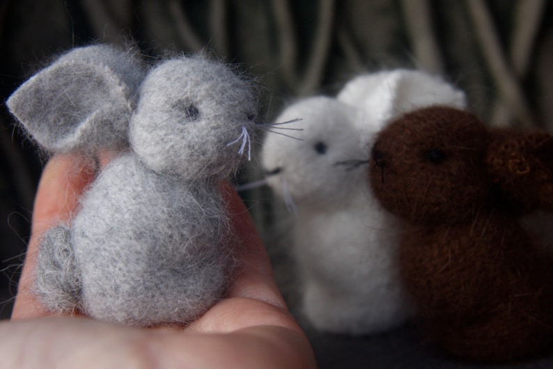 choose one Tiny Angora Bunny eco friendly hand sewn grey, white or brown embroidered needle felt woolcrazy image 5