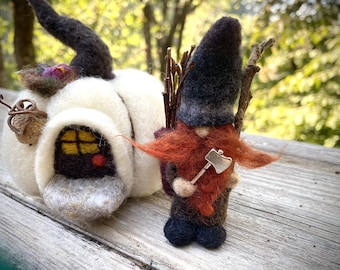 Little Bearded Woodland Gnome miniature needle felt (1) gnome made to order (woolcrazy)