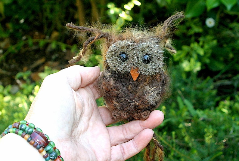 Plush Brown Baby Owl ... knit fuzzy ecofriendly felt wool owl toy woolcrazy image 4