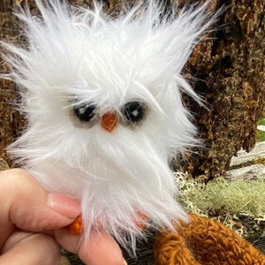 Snowy Owl furry little friend in nest 1 stuffed animal snow white faux fur felt friend toy woolcrazy image 3