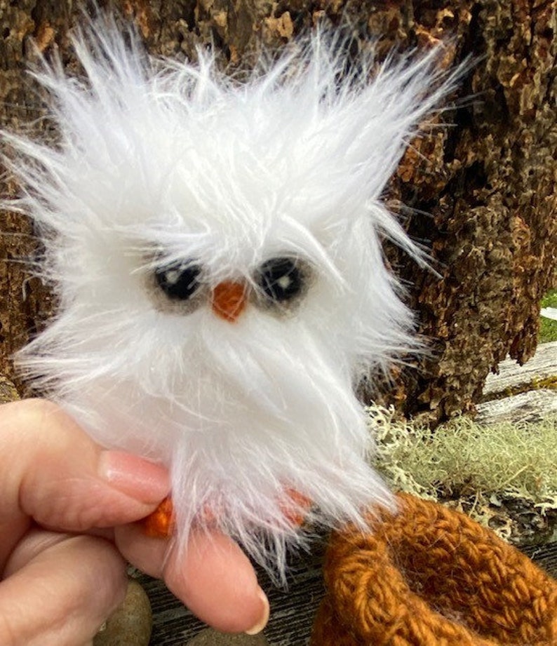 Snowy Owl furry little friend in nest 1 stuffed animal snow white faux fur felt friend toy woolcrazy image 3