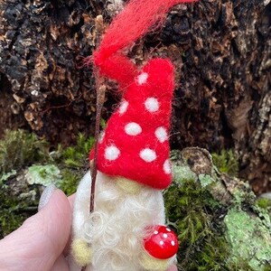 Little Bearded Mushroom Valentine Gnome miniature needle felt 1 gnome made to order woolcrazy image 5