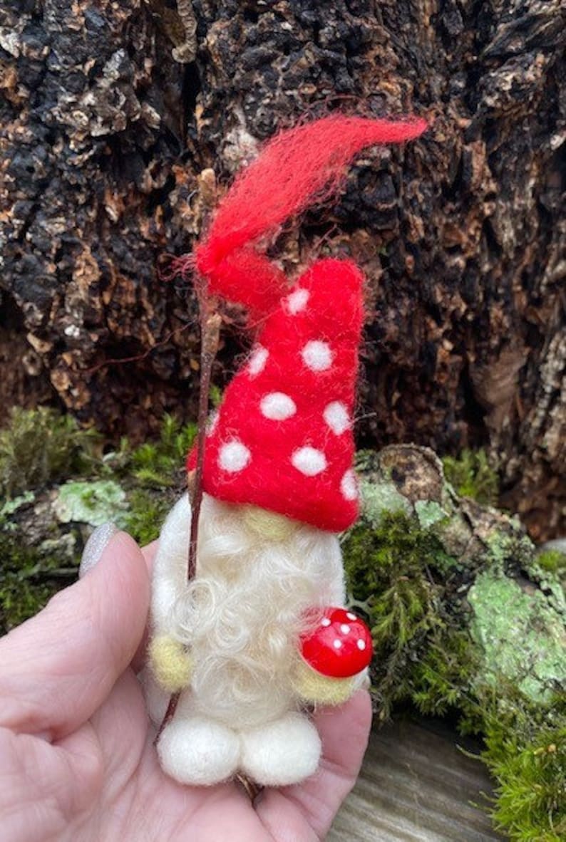 Little Bearded Mushroom Valentine Gnome miniature needle felt 1 gnome made to order woolcrazy image 5