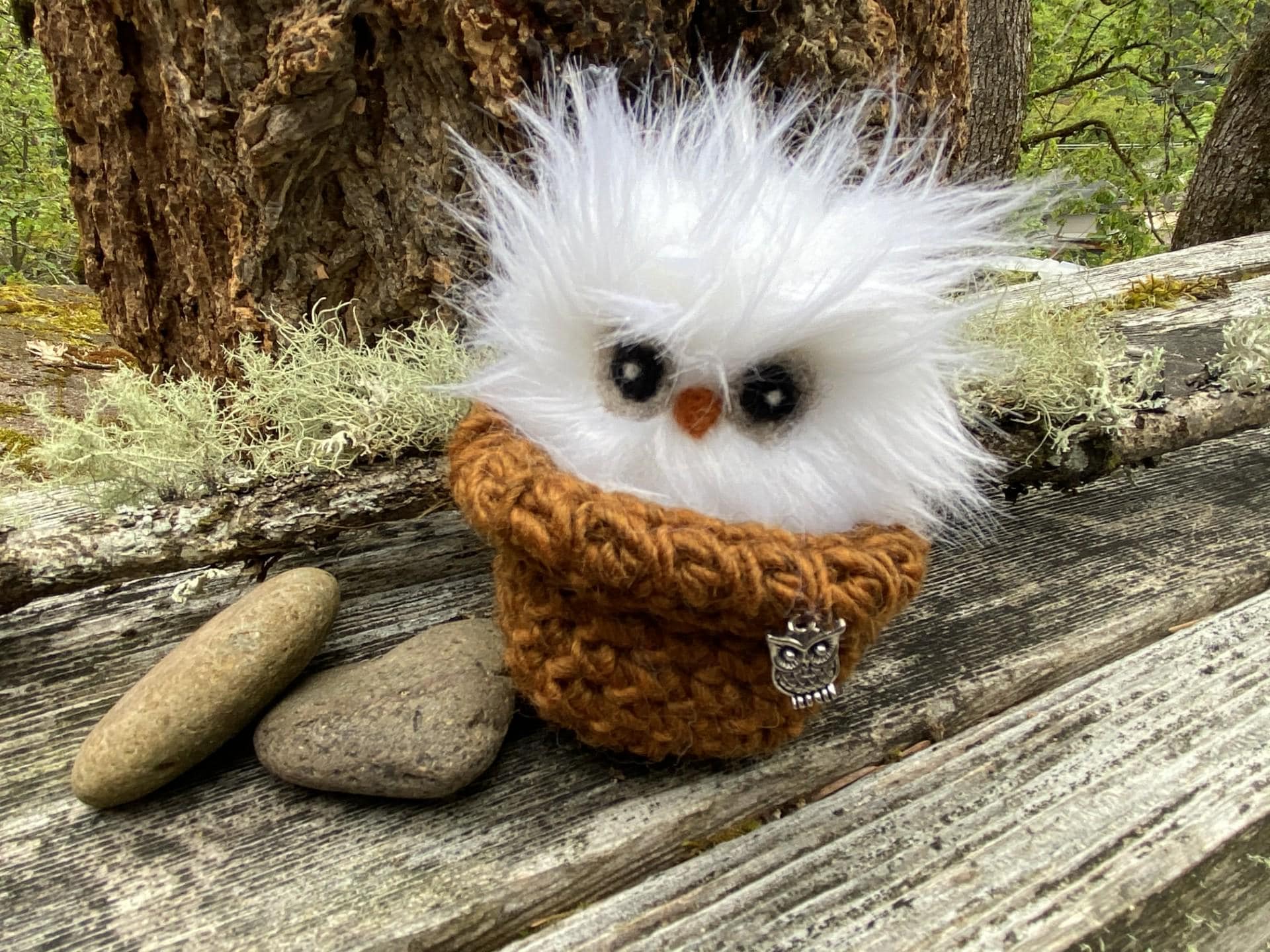 Snowy Owl furry little friend in nest (1) stuffed animal snow white faux fur felt friend toy (woolcr