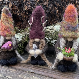 Little Woodland Girl Gnome miniature needle felt (1) gnome made to order (woolcrazy)
