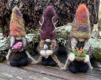Little Woodland Girl Gnome miniature needle felt (1) gnome made to order (woolcrazy)