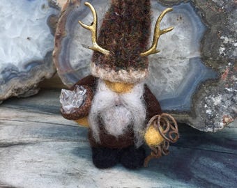 Little Bearded Woodland Gnome miniature needle felt (1) gnome made to order (woolcrazy)