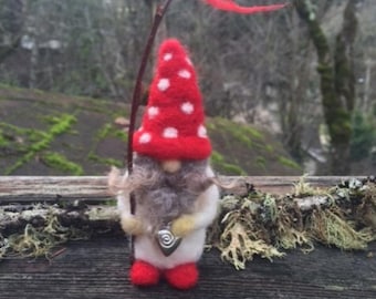 Little Bearded Mushroom Valentine Gnome miniature needle felt (1) gnome made to order (woolcrazy)