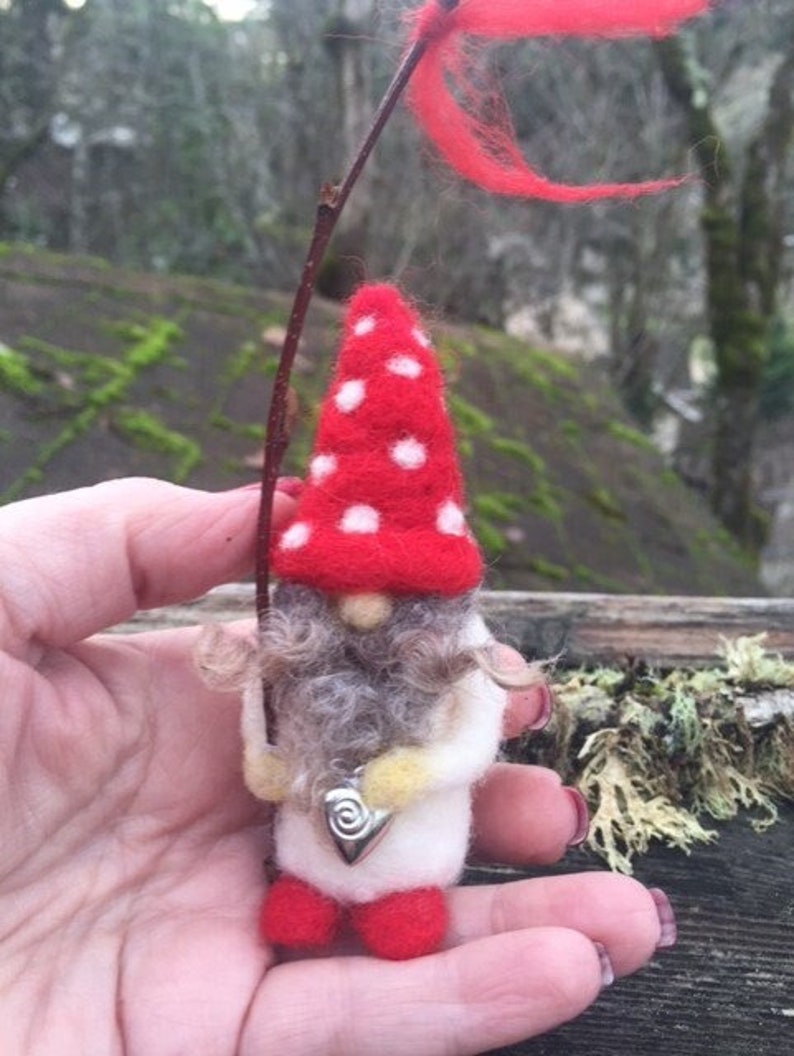 Little Bearded Mushroom Valentine Gnome miniature needle felt 1 gnome made to order woolcrazy image 2