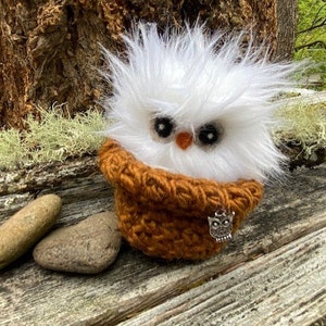 Snowy Owl furry little friend in nest 1 stuffed animal snow white faux fur felt friend toy woolcrazy image 1