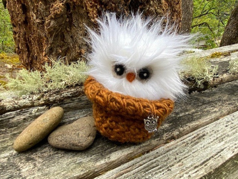 Snowy Owl furry little friend in nest 1 stuffed animal snow white faux fur felt friend toy woolcrazy image 1