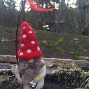 Little Bearded Mushroom Valentine Gnome miniature needle felt 1 gnome made to order woolcrazy image 4