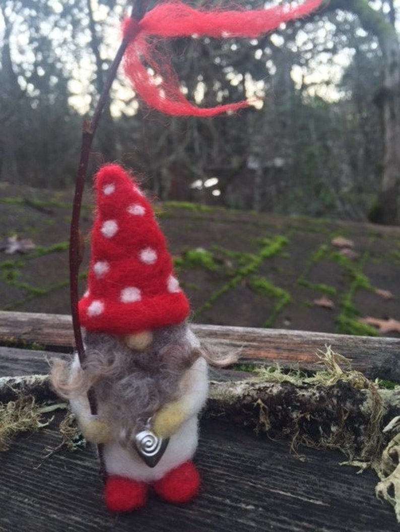 Little Bearded Mushroom Valentine Gnome miniature needle felt 1 gnome made to order woolcrazy image 4