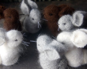 choose one Tiny Angora Bunny eco friendly hand sewn grey, white or brown embroidered needle felt  (woolcrazy)