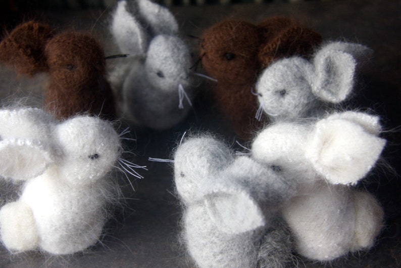 choose one Tiny Angora Bunny eco friendly hand sewn grey, white or brown embroidered needle felt woolcrazy image 1