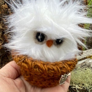 Snowy Owl furry little friend in nest 1 stuffed animal snow white faux fur felt friend toy woolcrazy image 5