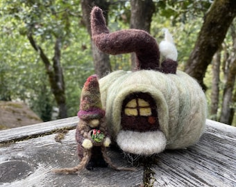 Light Green Pumpkin House Needle felt Decoration (made to order) woolcrazy