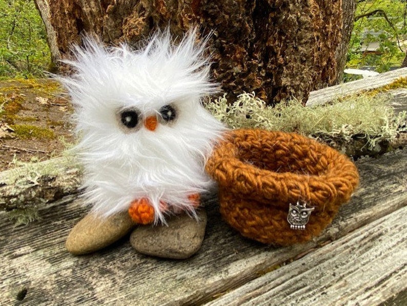 Snowy Owl furry little friend in nest 1 stuffed animal snow white faux fur felt friend toy woolcrazy image 2