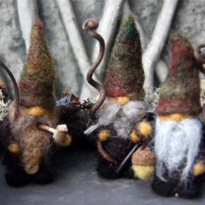 Little Bearded Woodland Gnome miniature needle felt (1) gnome made to order (woolcrazy) Please check size under 4&quot; & look at pictures. TY