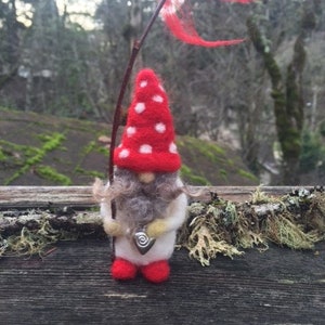 Little Bearded Mushroom Valentine Gnome miniature needle felt 1 gnome made to order woolcrazy image 1