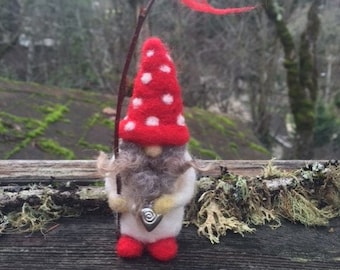 Little Bearded Mushroom Valentine Gnome miniature needle felt (1) gnome made to order (woolcrazy)