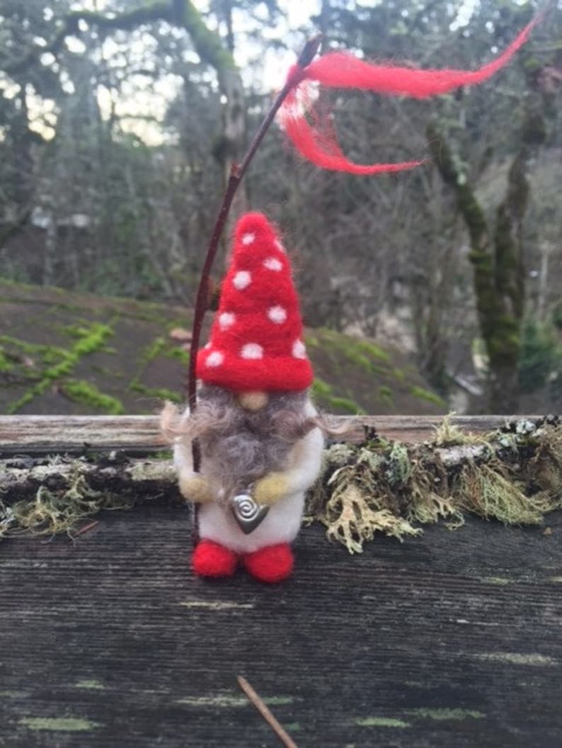 Little Bearded Mushroom Valentine Gnome miniature needle felt 1 gnome made to order woolcrazy image 1