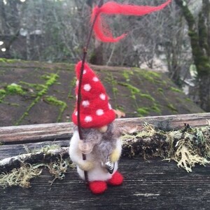 Little Bearded Mushroom Valentine Gnome miniature needle felt 1 gnome made to order woolcrazy image 3